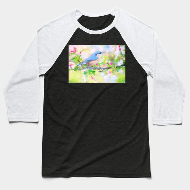 Bird on a Branch Impressionist Painting Baseball T-Shirt by BonBonBunny